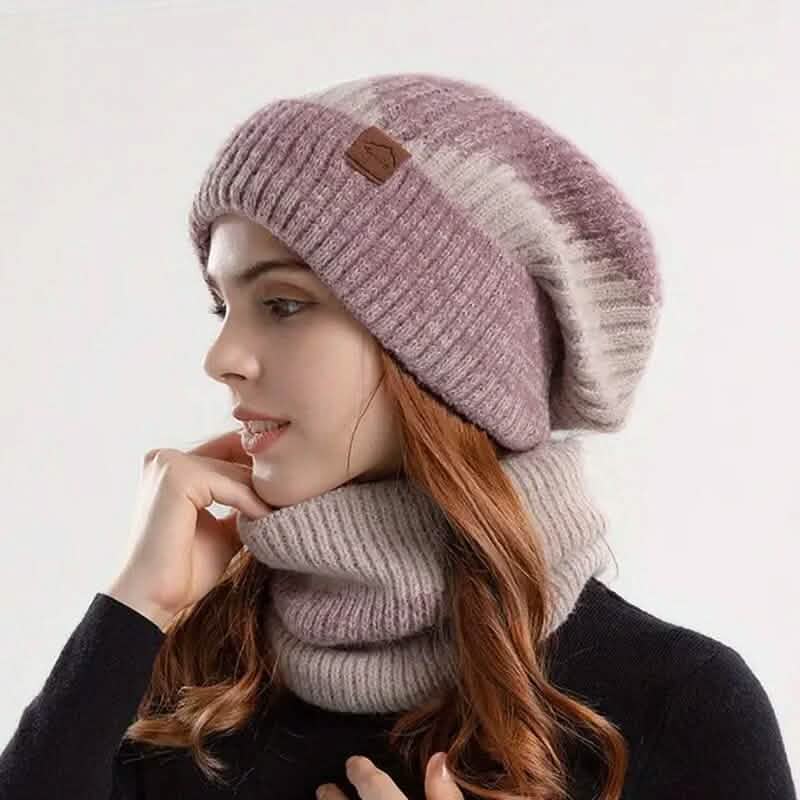 2-Pieces: Two-Tone Warm Knit Winter Hat - A-1 Thread Vault