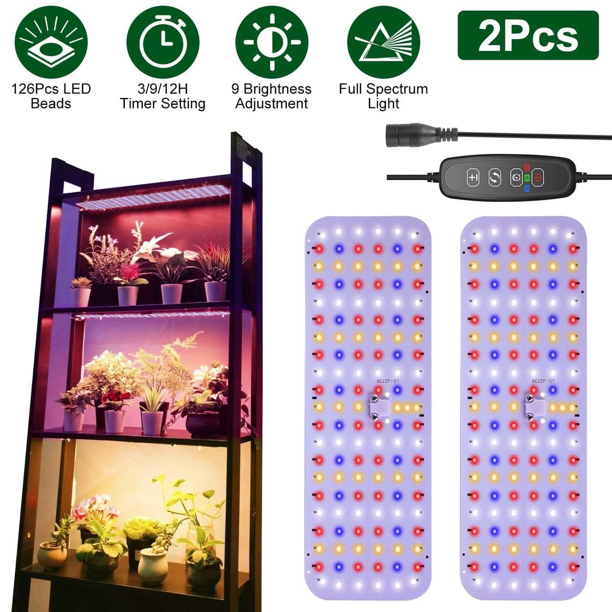2-Pieces: Ultra-Thin LED Grow Lights for Indoor Plants with 126 LEDs - A-1 Thread Vault