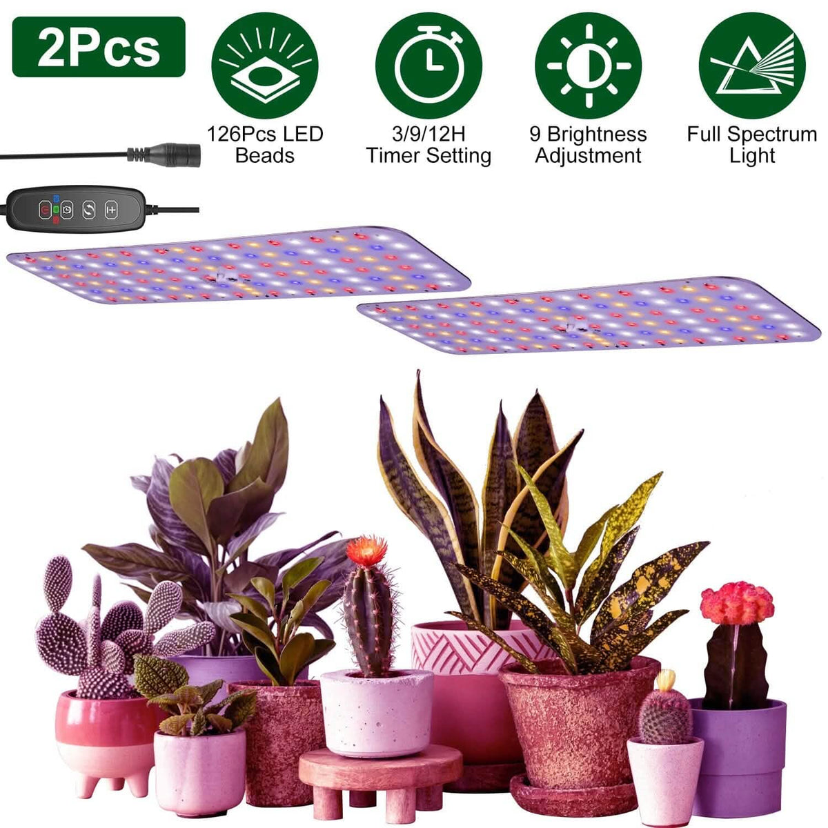 2-Pieces: Ultra-Thin LED Grow Lights for Indoor Plants with 126 LEDs - A-1 Thread Vault