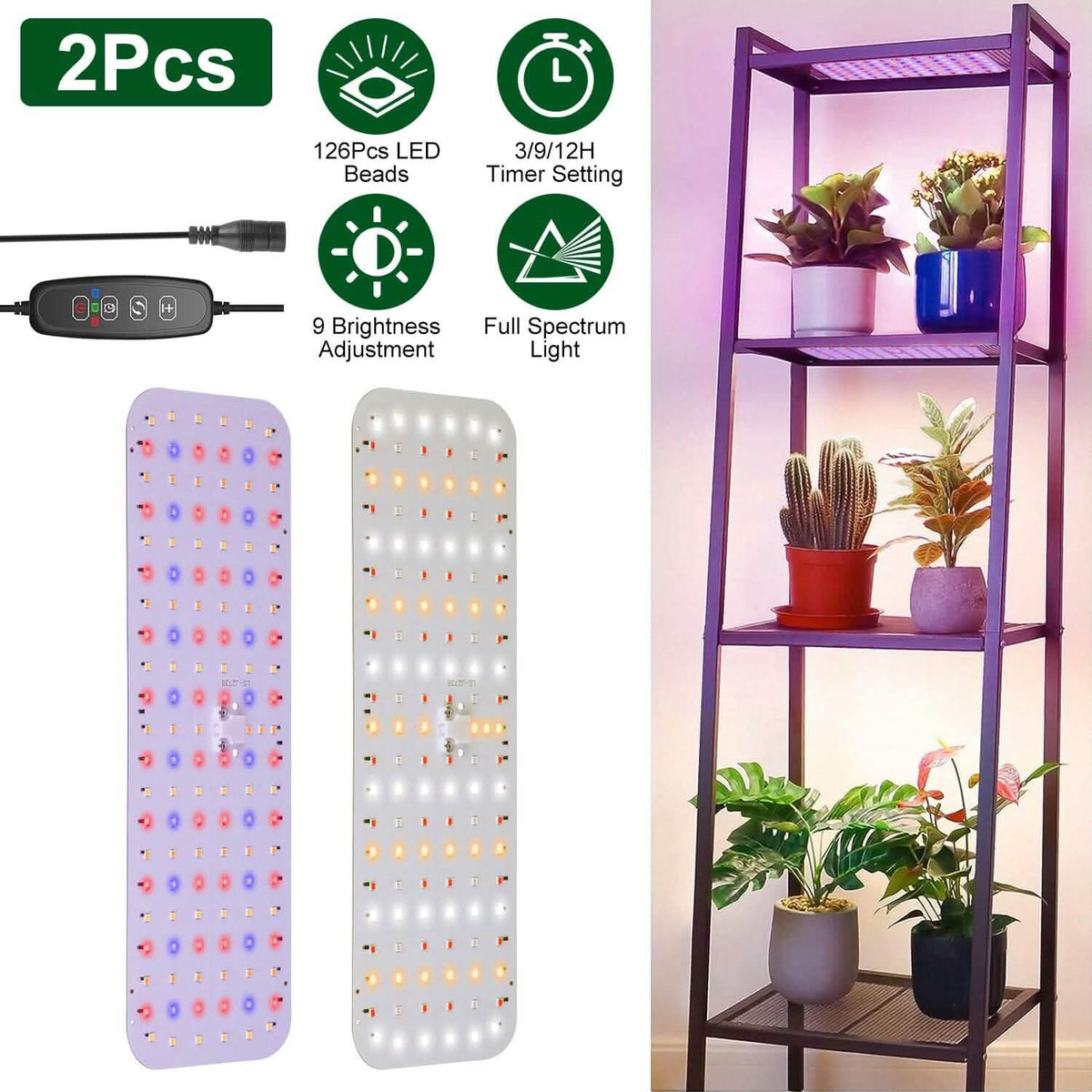 2-Pieces: Ultra-Thin LED Grow Lights for Indoor Plants with 126 LEDs - A-1 Thread Vault