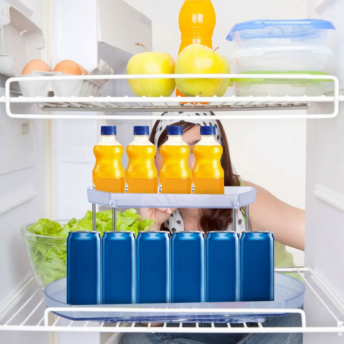 2-Tier Turntable Organizer Rectangular Refrigerator Spinner Storage Rack with 360° Rotatable Slide Rail - A-1 Thread Vault