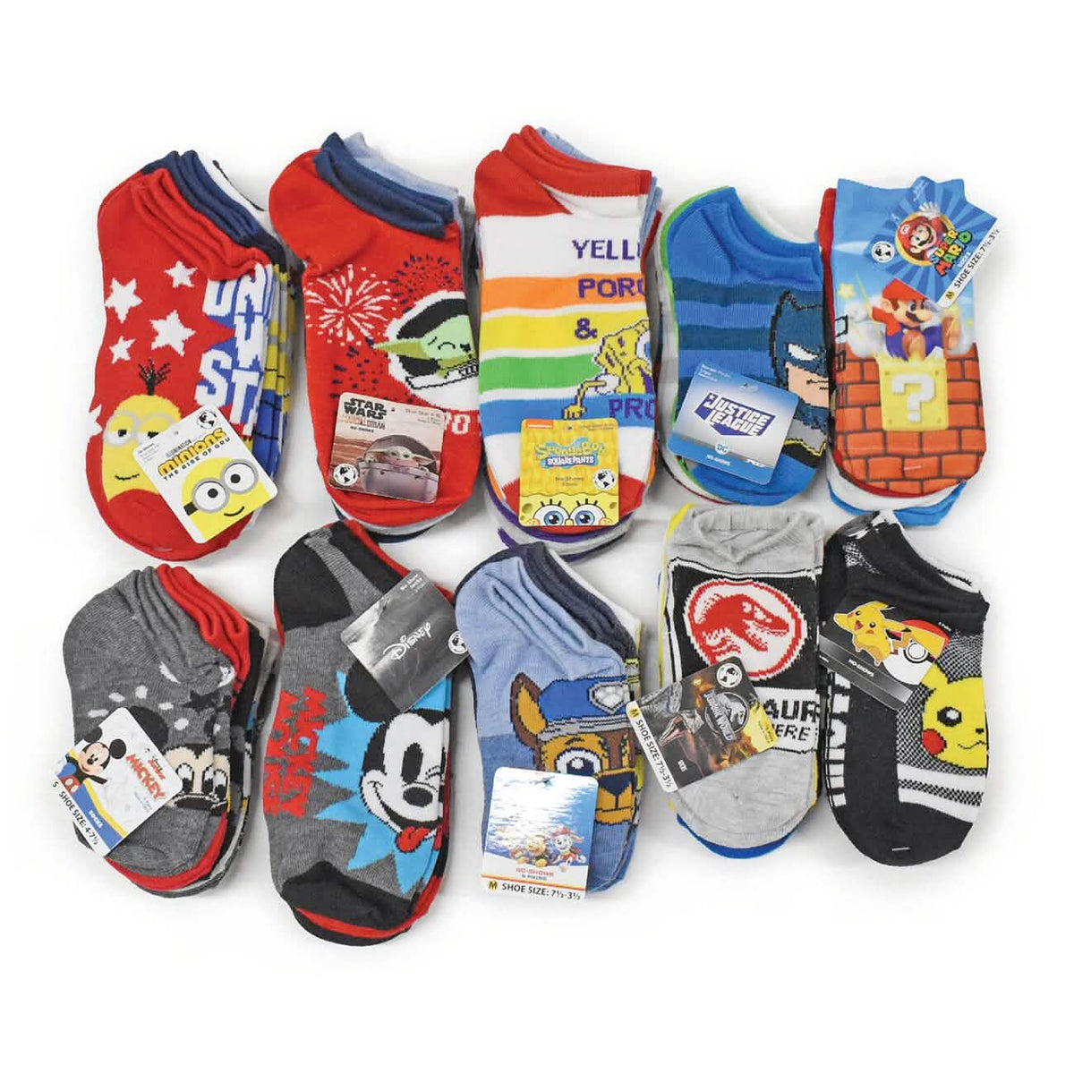20-Pair: Licensed Assorted Kids' No-Show Socks - A-1 Thread Vault