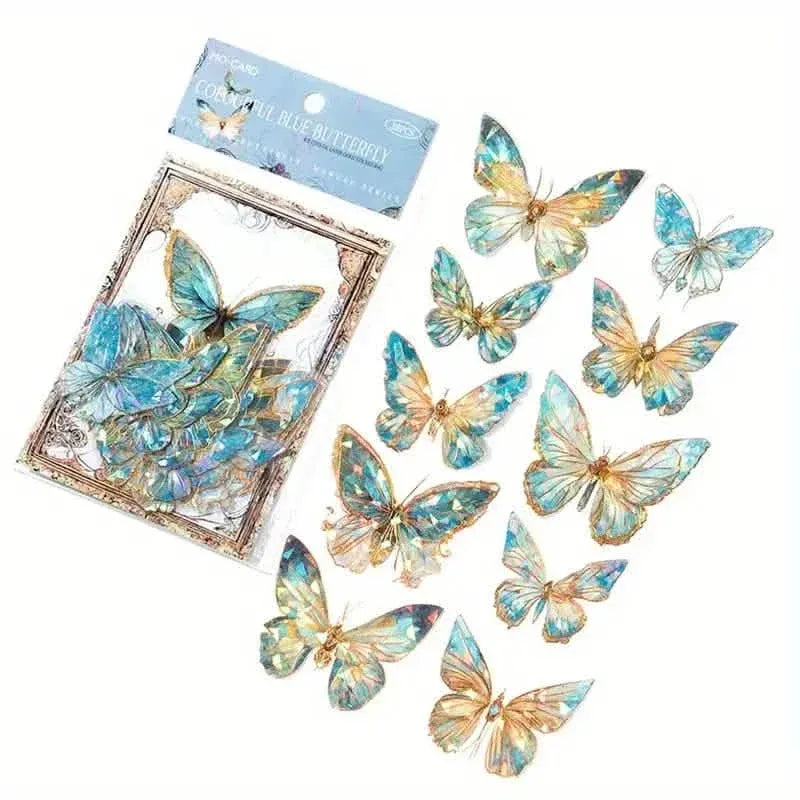 20-Pieces: Ice Crystal Laser Butterfly Decorative PET Stickers - A-1 Thread Vault