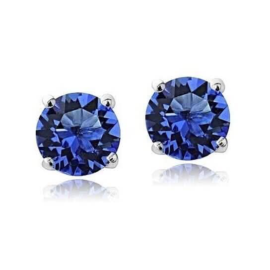 2.00 Cttw 18k White Gold Filled High Polish Finish Round Crystal Blue Stud Earrings - A-1 Thread Vault
