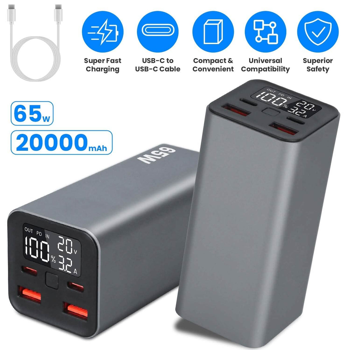 20000mah 65W USB-C PD Laptop Power Bank Fast Charging - A-1 Thread Vault