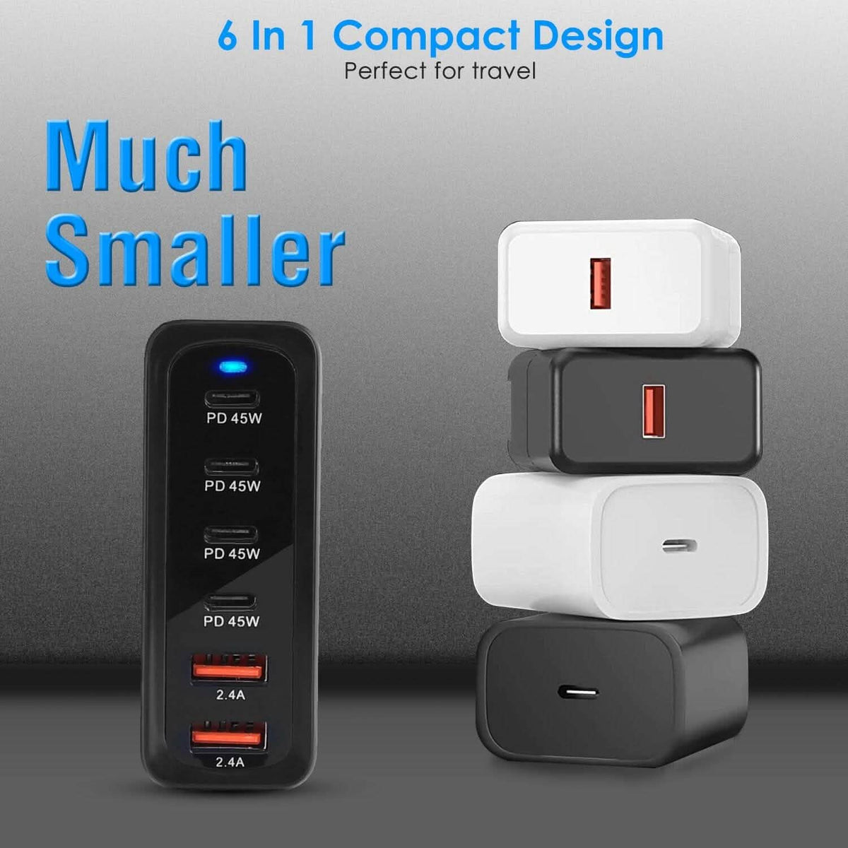 200W Fast Wall Charger with 6 Charging Ports Desktop USB Charging Station - A-1 Thread Vault