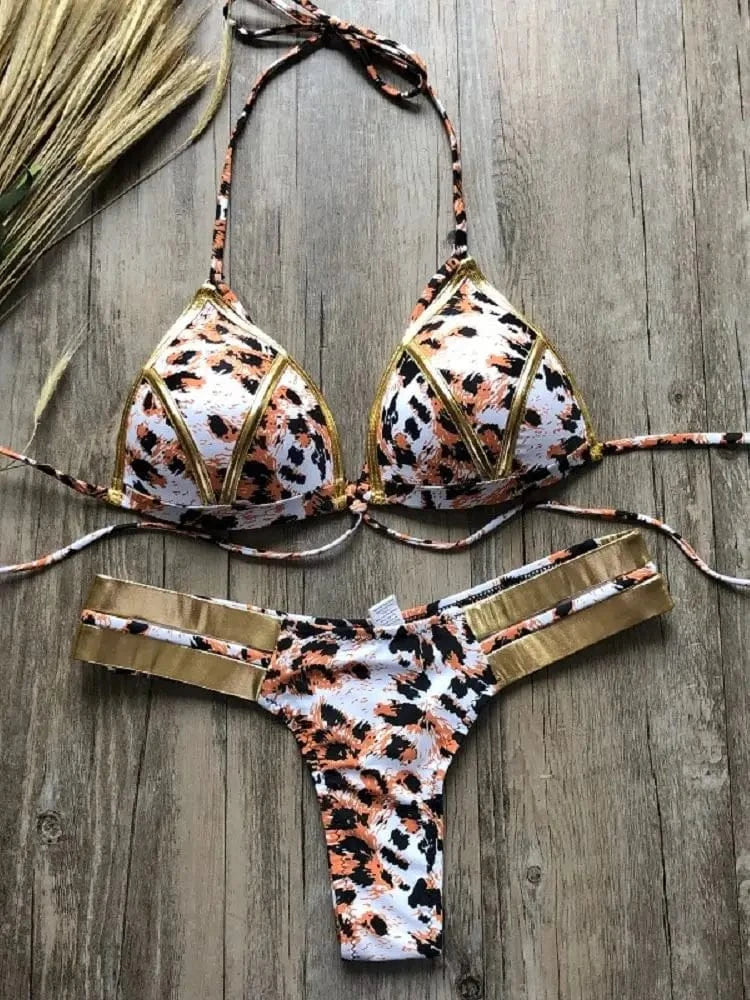 2023 Gold Stamping Women Bikini Set Sexy Padded Women Swimsuit Push Up Bikini Swimwear Summer Beachwear Brazil Bathing Suit - A-1 Thread Vault