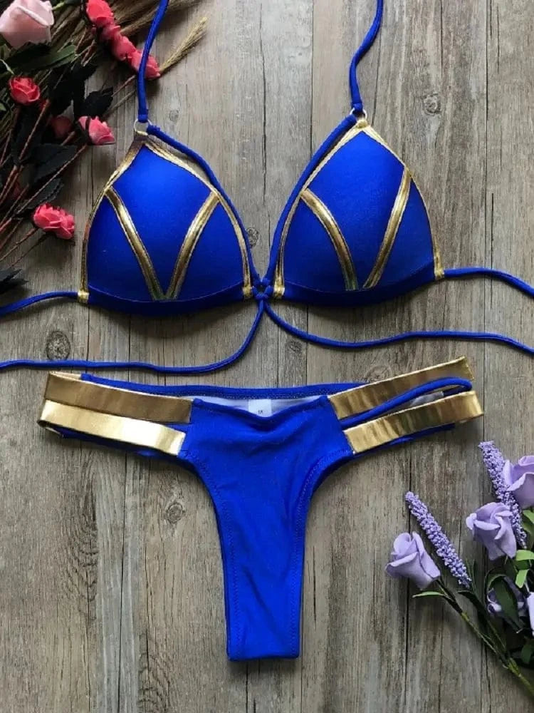 2023 Gold Stamping Women Bikini Set Sexy Padded Women Swimsuit Push Up Bikini Swimwear Summer Beachwear Brazil Bathing Suit - A-1 Thread Vault