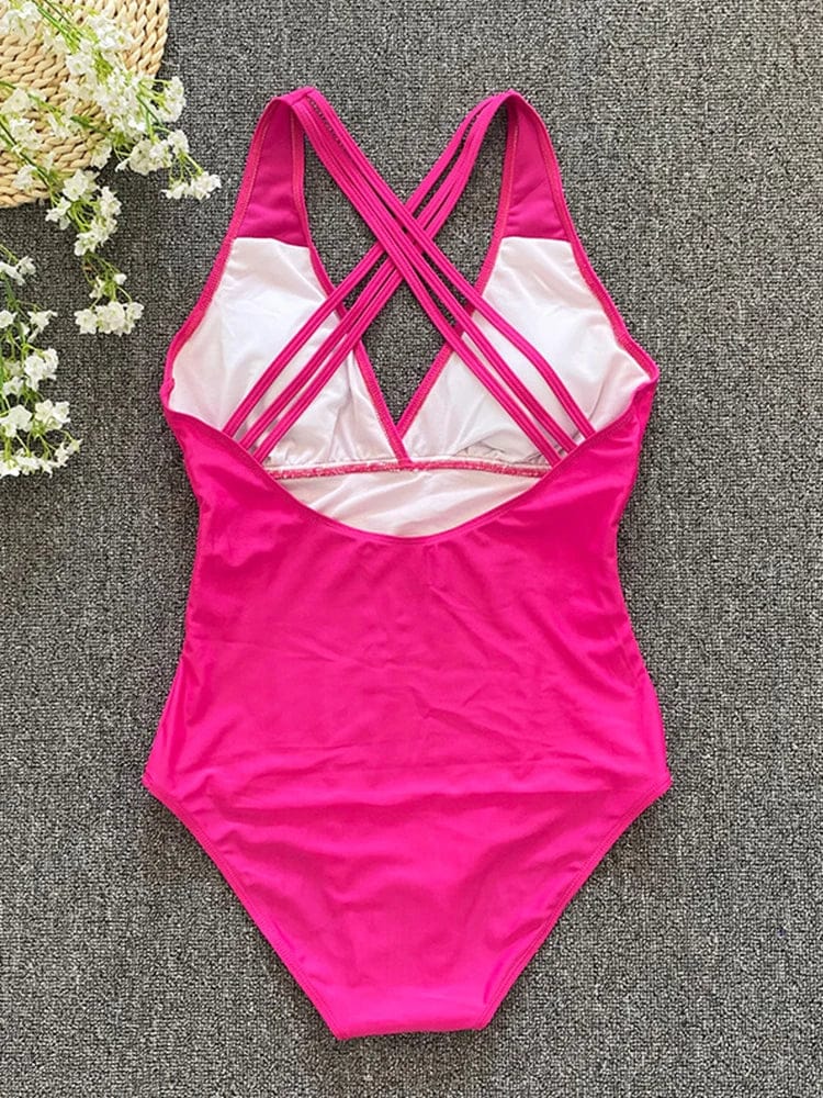 2023 Sexy One Piece Swimsuit Women Cross Bandage Backless Swimwear Female Push Up Monokini Bathers Bathing Suits Beachwear Swim - A-1 Thread Vault