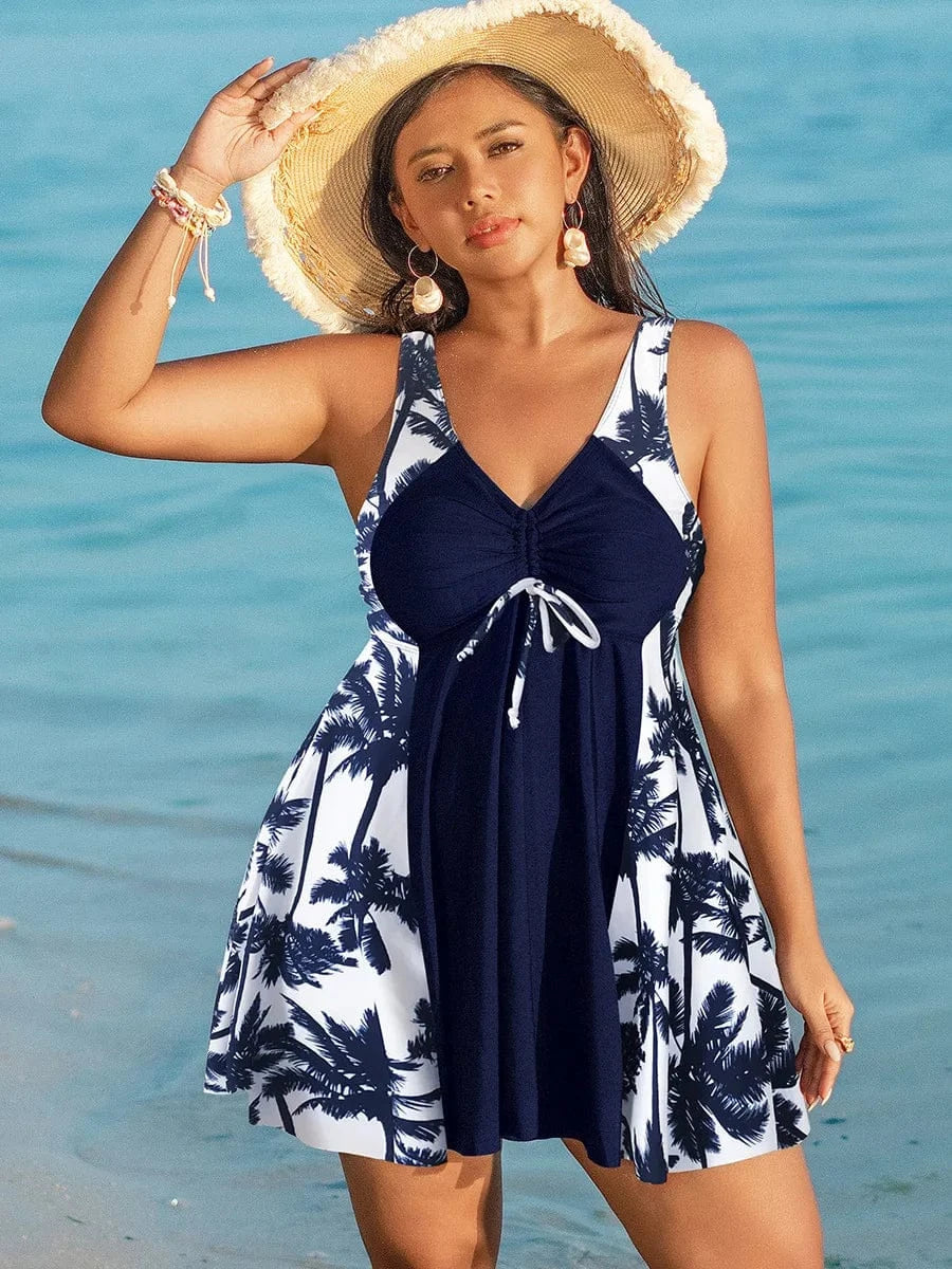 2024 Print Patchwork Tankini Swimsuits Plus Size Swimwear Women High Waist Swimsuit Female Push Up Bathing Suits Skirt Beachwear - A-1 Thread Vault
