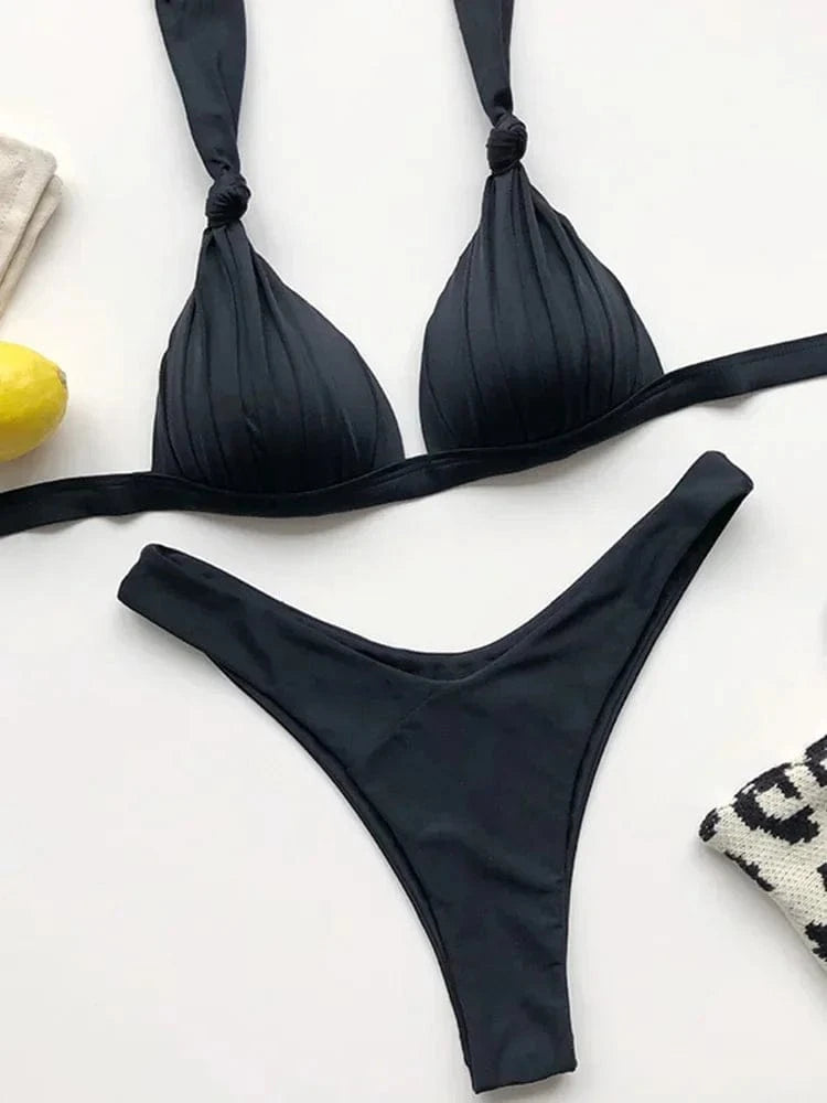 2025 Halter Bra Cup Bikini Sexy Swimsuit Female White Swimwear Women Push up Bikini set Brazilian Bathing Suit Bandeau Swim suit - A-1 Thread Vault