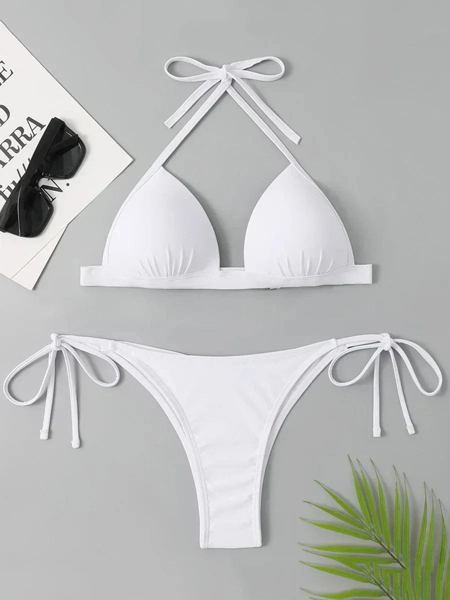 2025 Halter Bra Cup Bikini Sexy Swimsuit Female White Swimwear Women Push up Bikini set Brazilian Bathing Suit Bandeau Swim suit - A-1 Thread Vault