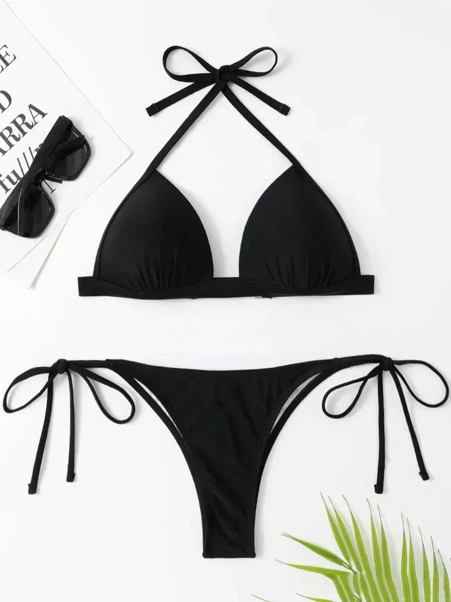 2025 Halter Bra Cup Bikini Sexy Swimsuit Female White Swimwear Women Push up Bikini set Brazilian Bathing Suit Bandeau Swim suit - A-1 Thread Vault