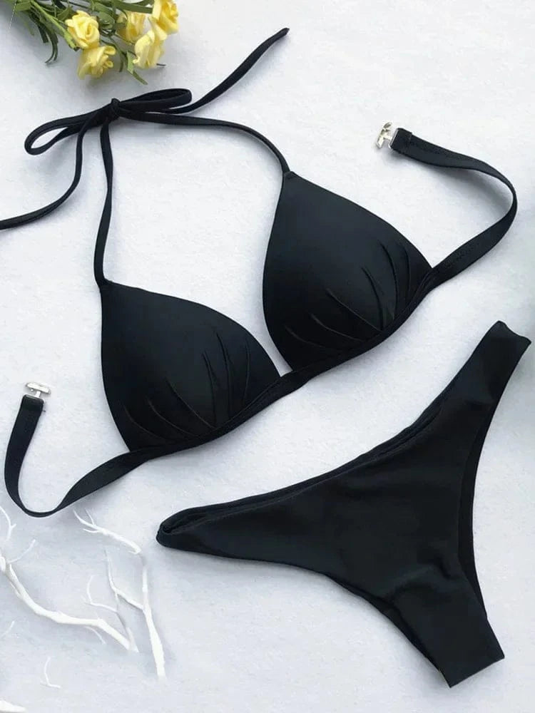 2025 Halter Bra Cup Bikini Sexy Swimsuit Female White Swimwear Women Push up Bikini set Brazilian Bathing Suit Bandeau Swim suit - A-1 Thread Vault