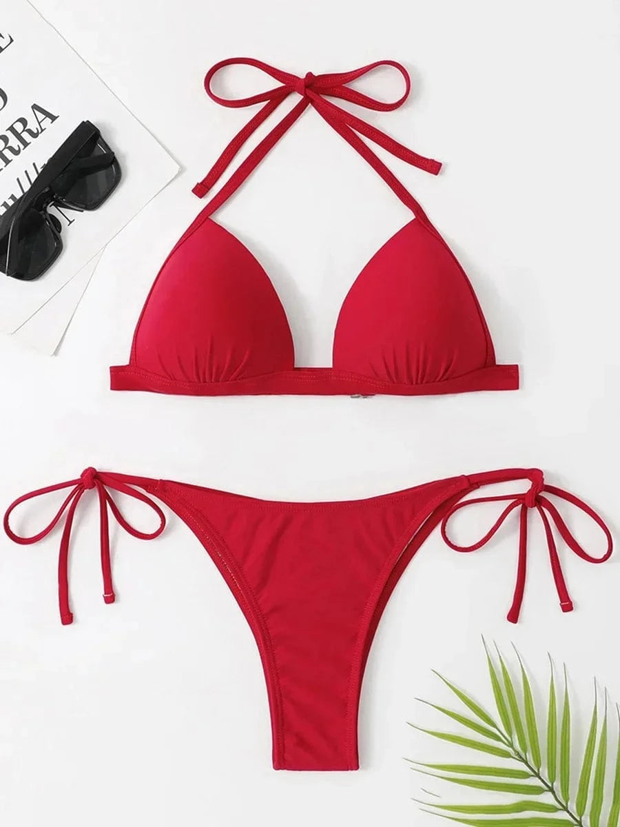 2025 Halter Bra Cup Bikini Sexy Swimsuit Female White Swimwear Women Push up Bikini set Brazilian Bathing Suit Bandeau Swim suit - A-1 Thread Vault