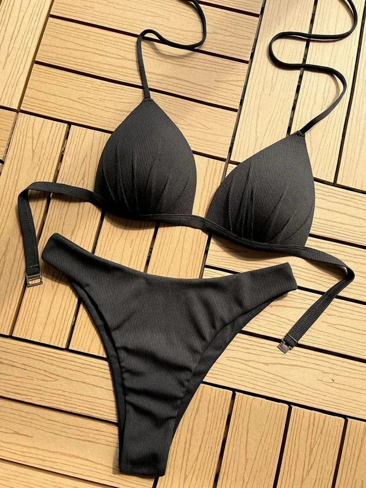 2025 Halter Bra Cup Bikini Sexy Swimsuit Female White Swimwear Women Push up Bikini set Brazilian Bathing Suit Bandeau Swim suit - A-1 Thread Vault