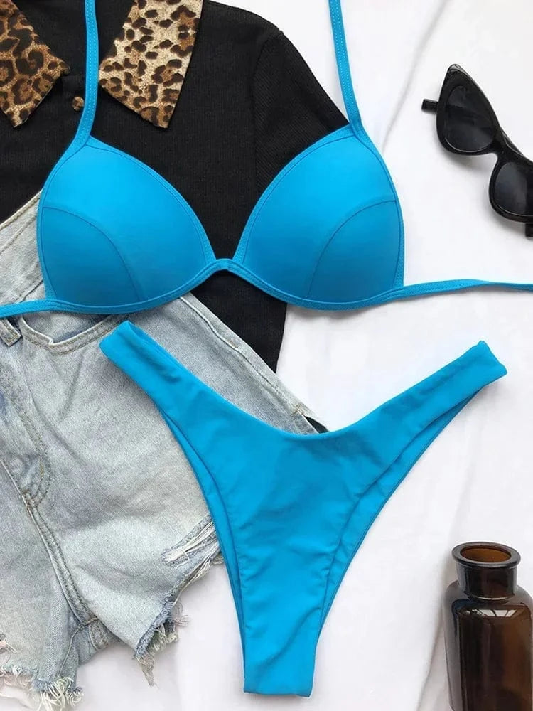 2025 Halter Bra Cup Bikini Sexy Swimsuit Female White Swimwear Women Push up Bikini set Brazilian Bathing Suit Bandeau Swim suit - A-1 Thread Vault
