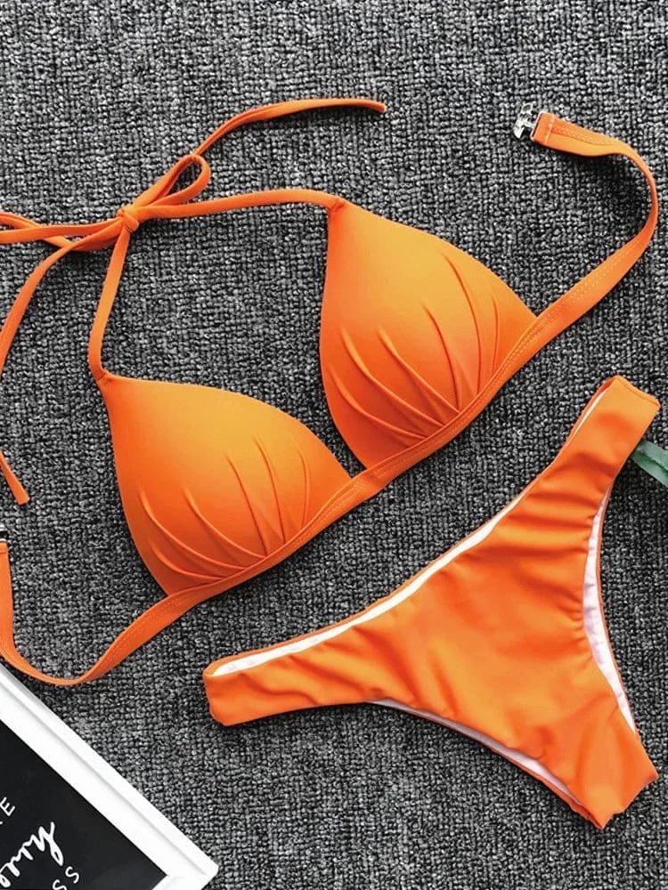 2025 Halter Bra Cup Bikini Sexy Swimsuit Female White Swimwear Women Push up Bikini set Brazilian Bathing Suit Bandeau Swim suit - A-1 Thread Vault