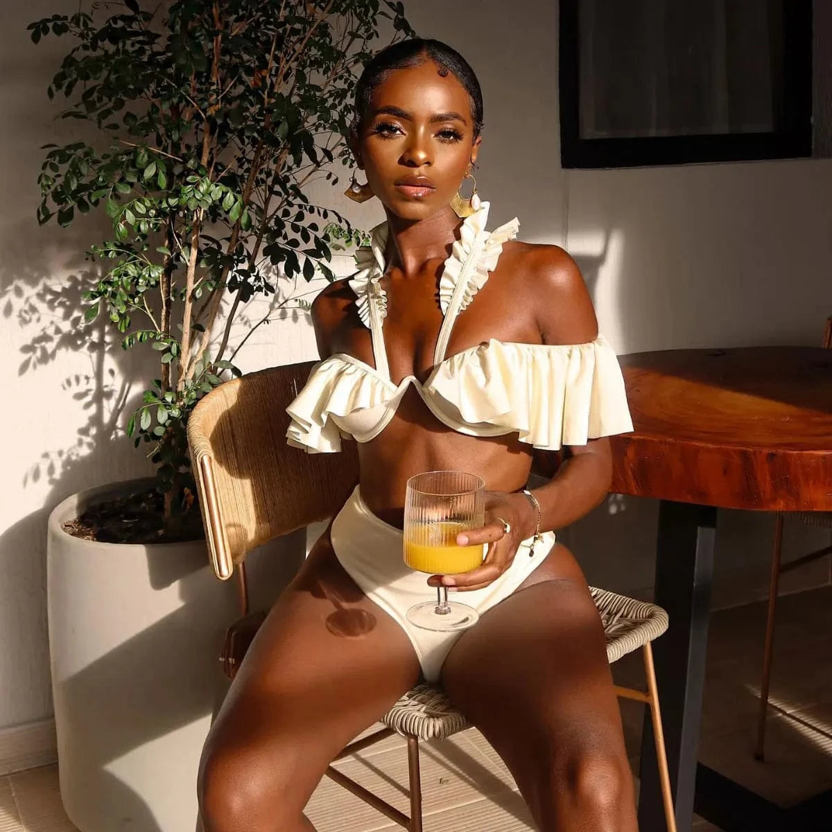2025 New Sexy Off The Shoulder Solid Swimwear Women One Piece Swimsuit Female Bathing Suit Ruffle Monokini Swim Wear XL - A-1 Thread Vault