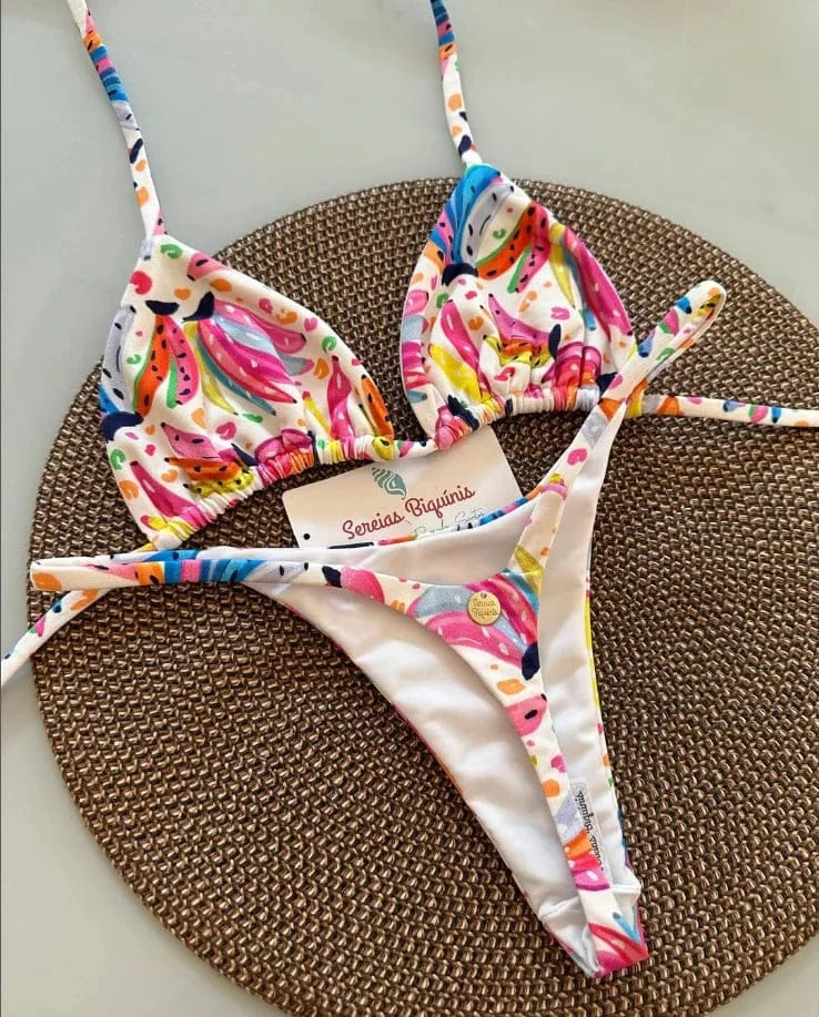 2025 New Sexy Prints Mciro Bikini Set Women Holiday Swimsuit Lace-up Swimwear 2 Piece Set Backless Biquine Brasileiro Beachwear - A-1 Thread Vault