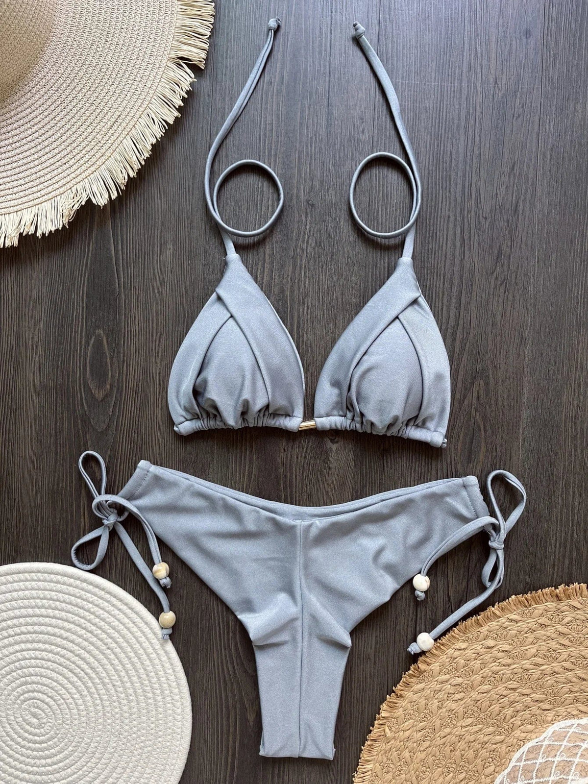 2025 New Sexy Triangle Bathing Suit for Women Brazilian Bikinis Halter Swimwear Push Up Swimsuit Metal Chain Beach Bikini Set - A-1 Thread Vault