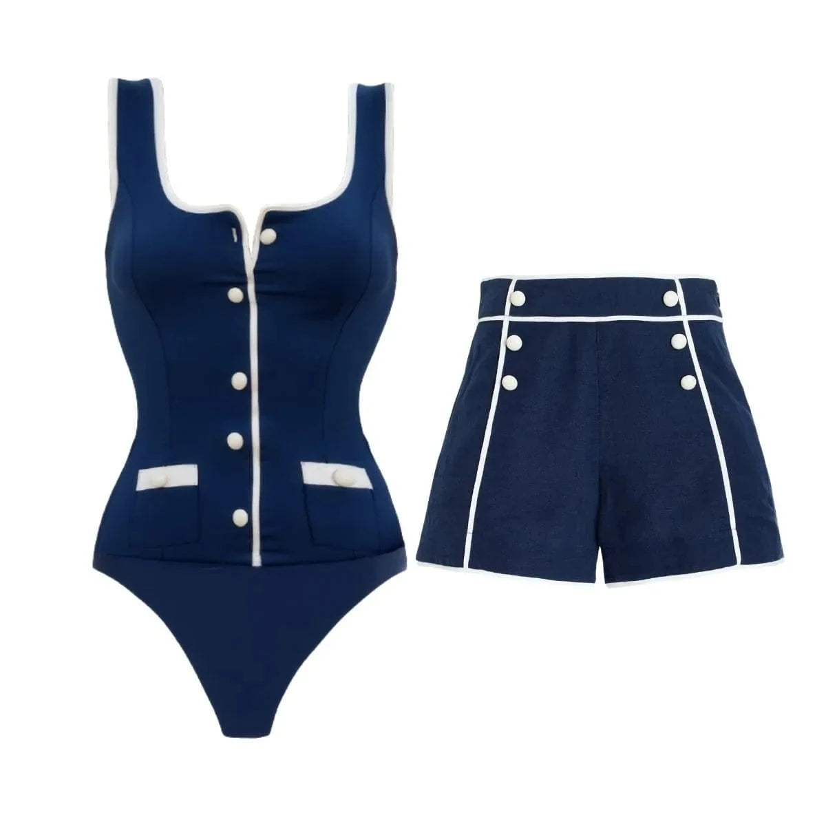 2025 Sexy Women's Swimsuit New Strapless Simple One-piece Swimwear with Shorts Two-piece Set Sliming Bodysuit Beachwear Monokini - A-1 Thread Vault