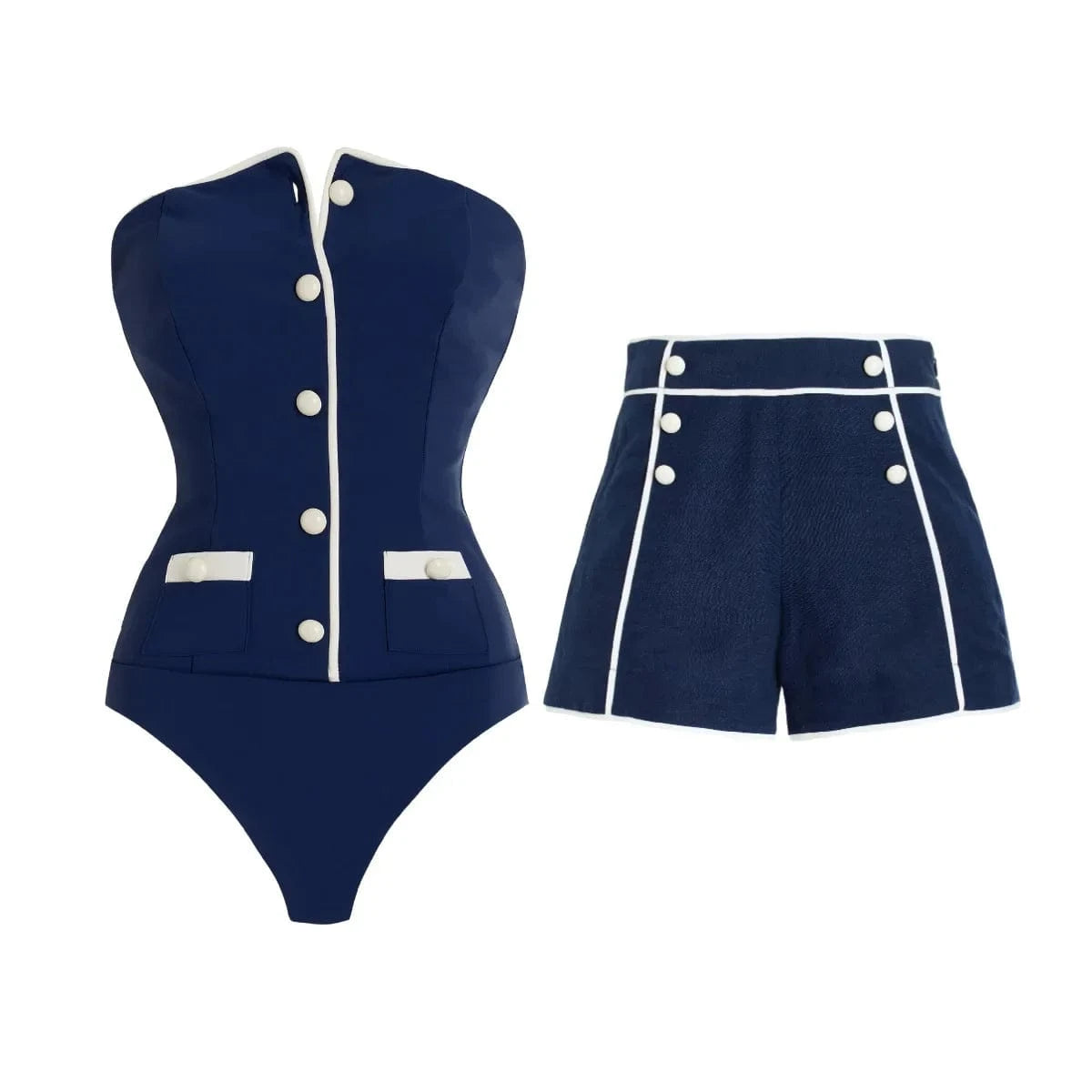 2025 Sexy Women's Swimsuit New Strapless Simple One-piece Swimwear with Shorts Two-piece Set Sliming Bodysuit Beachwear Monokini - A-1 Thread Vault