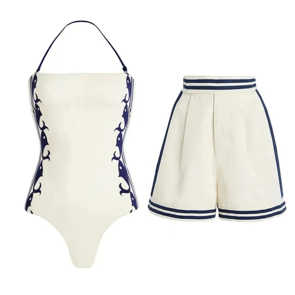 2025 Sexy Women's Swimsuit New Strapless Simple One-piece Swimwear with Shorts Two-piece Set Sliming Bodysuit Beachwear Monokini - A-1 Thread Vault