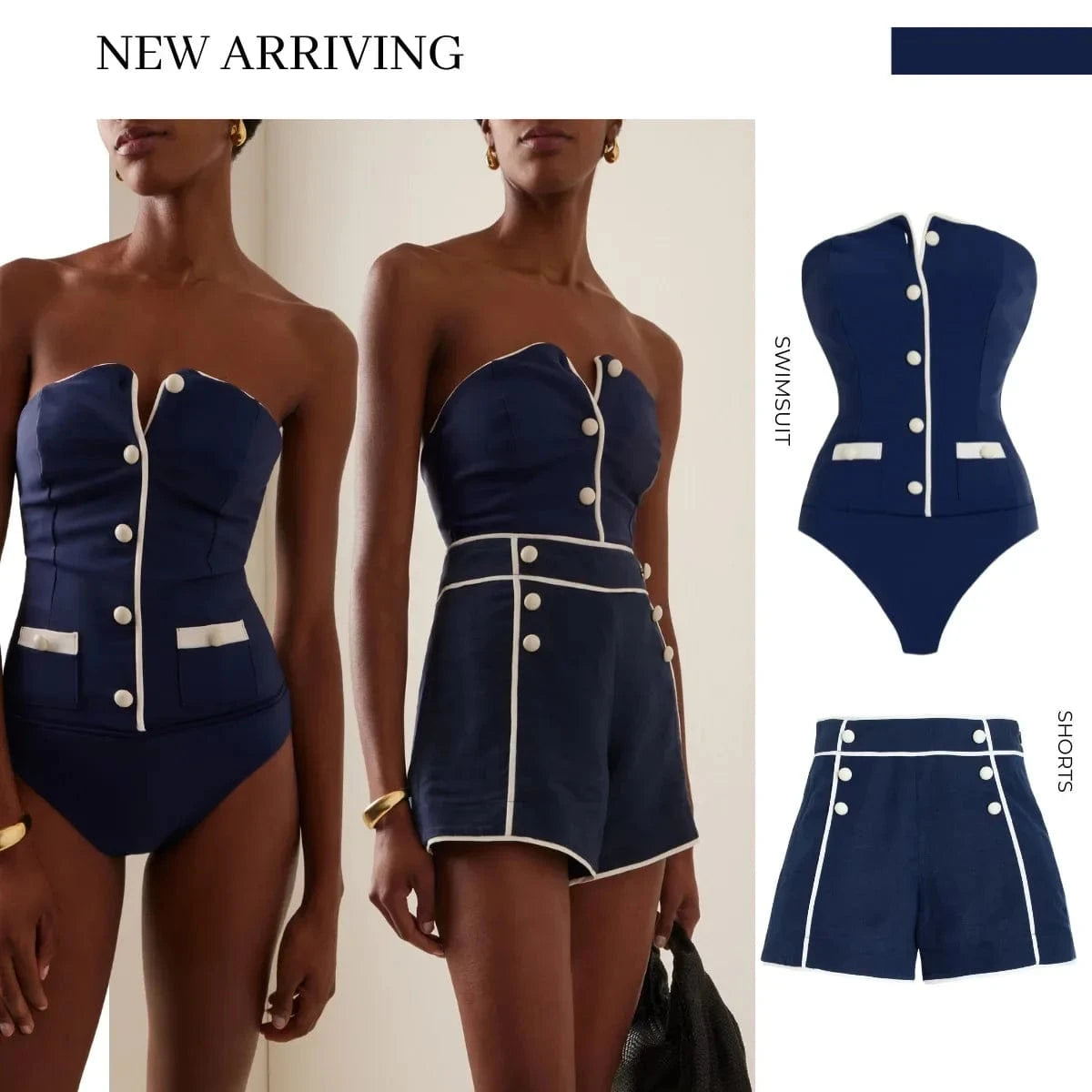 2025 Sexy Women's Swimsuit New Strapless Simple One-piece Swimwear with Shorts Two-piece Set Sliming Bodysuit Beachwear Monokini - A-1 Thread Vault