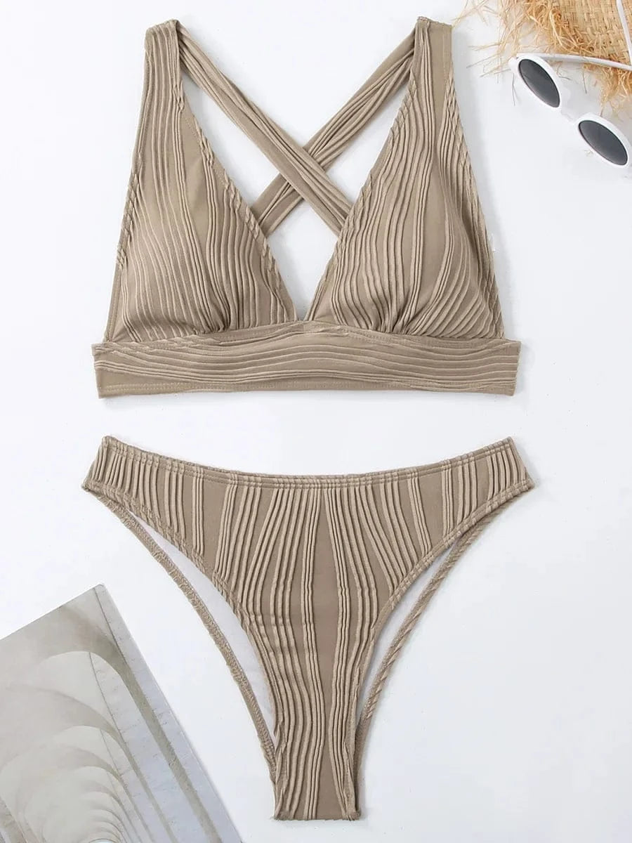 2025 Wrinkled Crinkled Bikini Women Swimwear Female Swimsuit Two-pieces Bikini Set High Cut Bathing Suit Swim Beach Wear Lady - A-1 Thread Vault