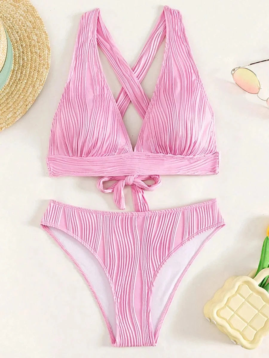 2025 Wrinkled Crinkled Bikini Women Swimwear Female Swimsuit Two-pieces Bikini Set High Cut Bathing Suit Swim Beach Wear Lady - A-1 Thread Vault