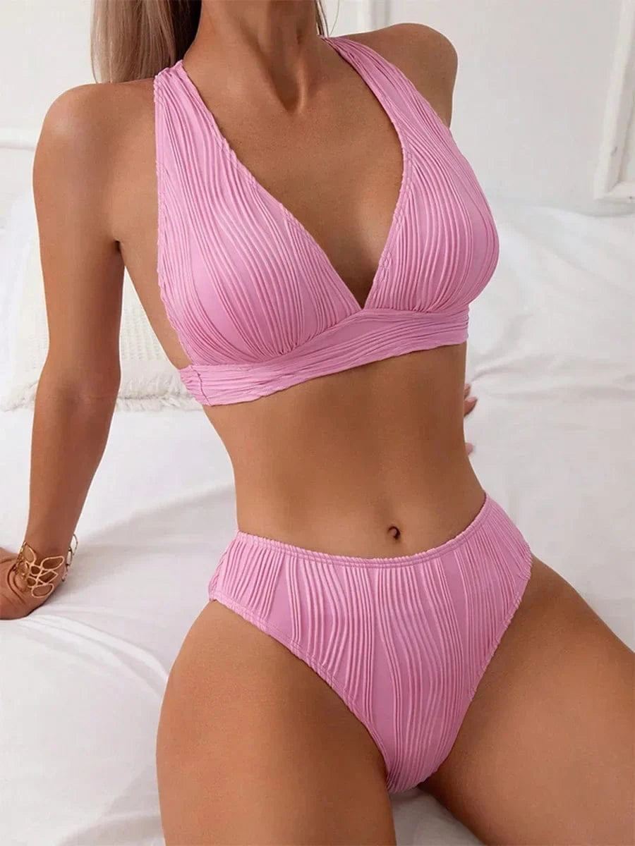 2025 Wrinkled Crinkled Bikini Women Swimwear Female Swimsuit Two-pieces Bikini Set High Cut Bathing Suit Swim Beach Wear Lady - A-1 Thread Vault