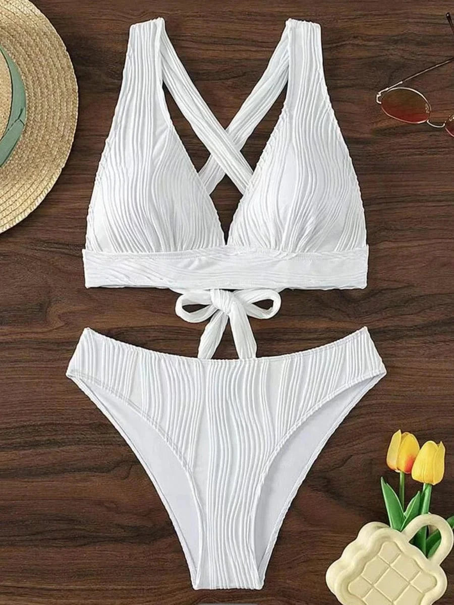 2025 Wrinkled Crinkled Bikini Women Swimwear Female Swimsuit Two-pieces Bikini Set High Cut Bathing Suit Swim Beach Wear Lady - A-1 Thread Vault