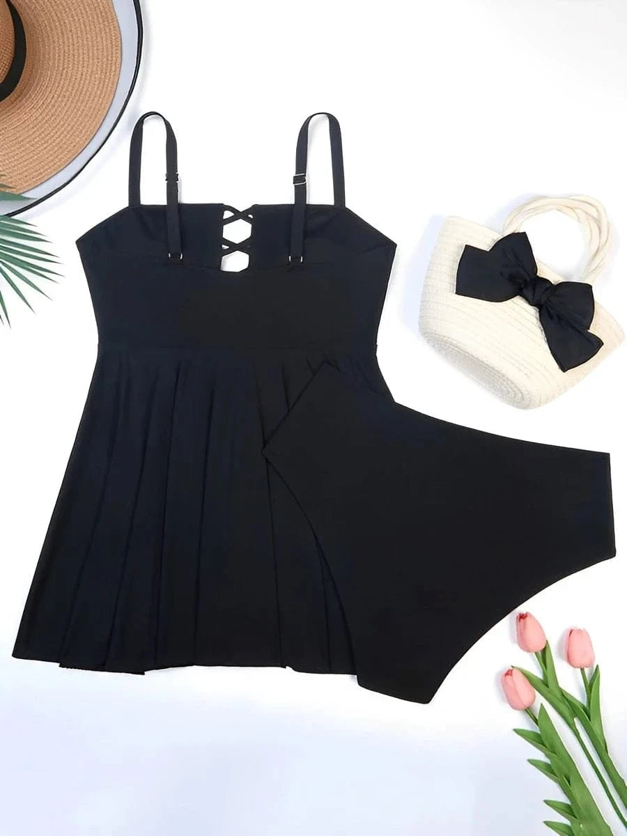 2026 Large Size Hollow Out Tankini 2 Pieces Swimsuit Women High Waist Swimwear Female Bathing Swimming Swim Suit Beach Bathers - A-1 Thread Vault