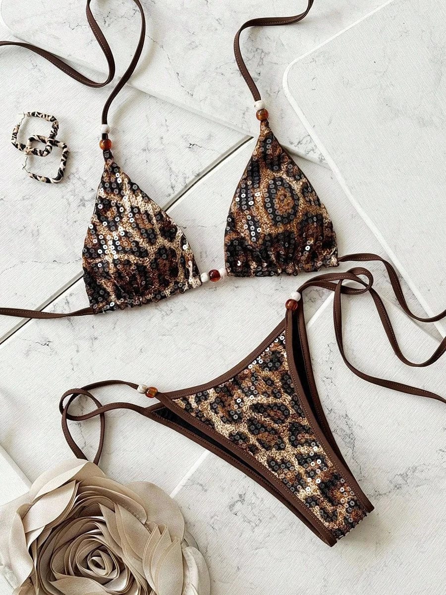 2026 Leopard Sequins Halter Strappy Bikini Women Swimwear Female Swimsuit Two-pieces Bikini Set Bather Bathing Suit Swim Lady - A-1 Thread Vault