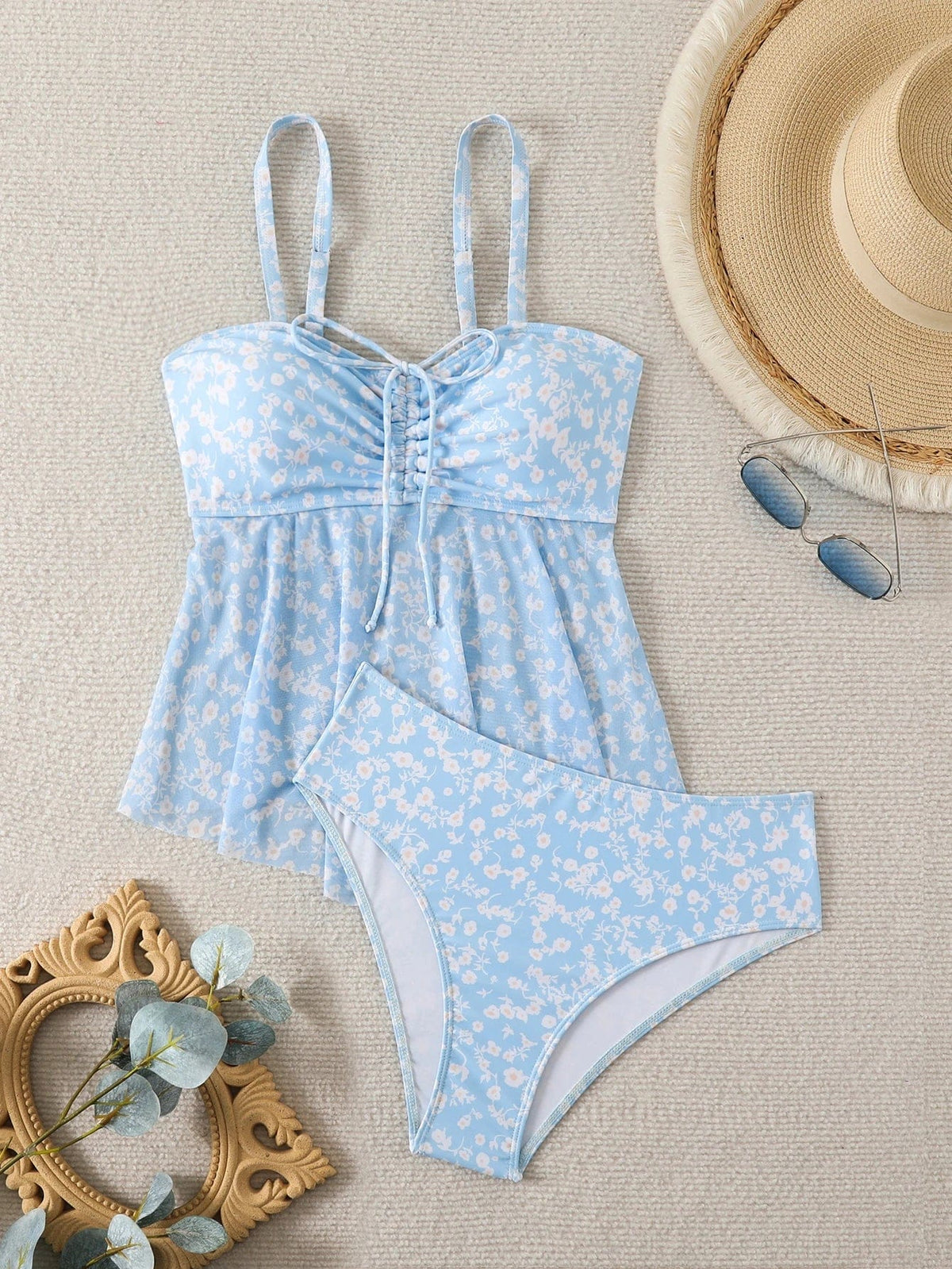 2026 Ruffle Tankini Two Pieces Strappy Swimsuit Women Drawstring Swimwear Female Bathers Bathing Swimming Swim Suit Beachwear - A-1 Thread Vault