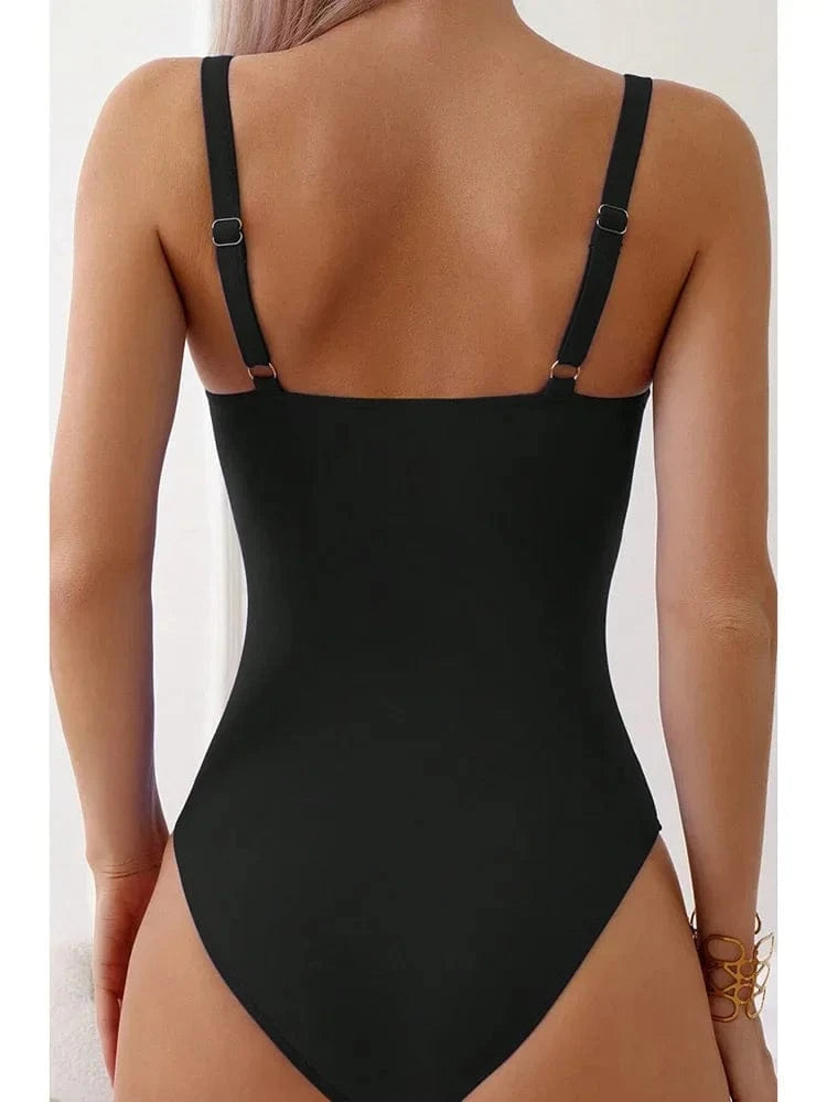 2026 V Neck Pleated Swimsuits Female Swimwear One Piece Swimsuit Women High Cut Bather Bathing Suit Swim Beachwear Slim Bodysuit - A-1 Thread Vault