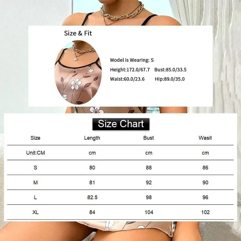 2026 Women Sleepdress Satin Floral Print Nightdress Comfortable Spaghetti Strap Sleepwear Dress Luxurious Satin Slip Nightdress - A-1 Thread Vault