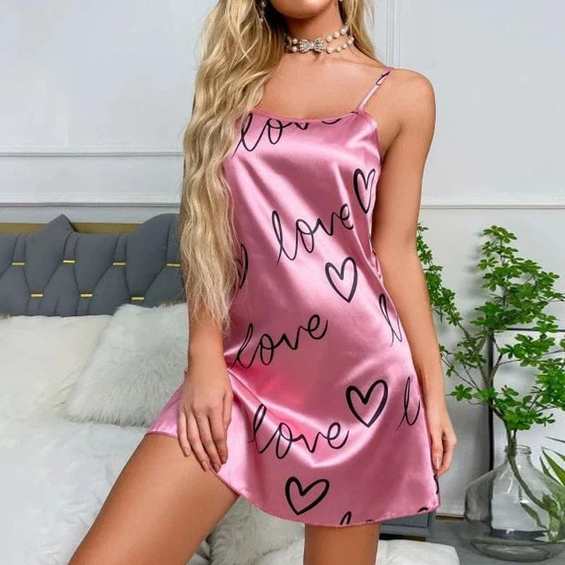 2026 Women Sleepdress Satin Floral Print Nightdress Comfortable Spaghetti Strap Sleepwear Dress Luxurious Satin Slip Nightdress - A-1 Thread Vault
