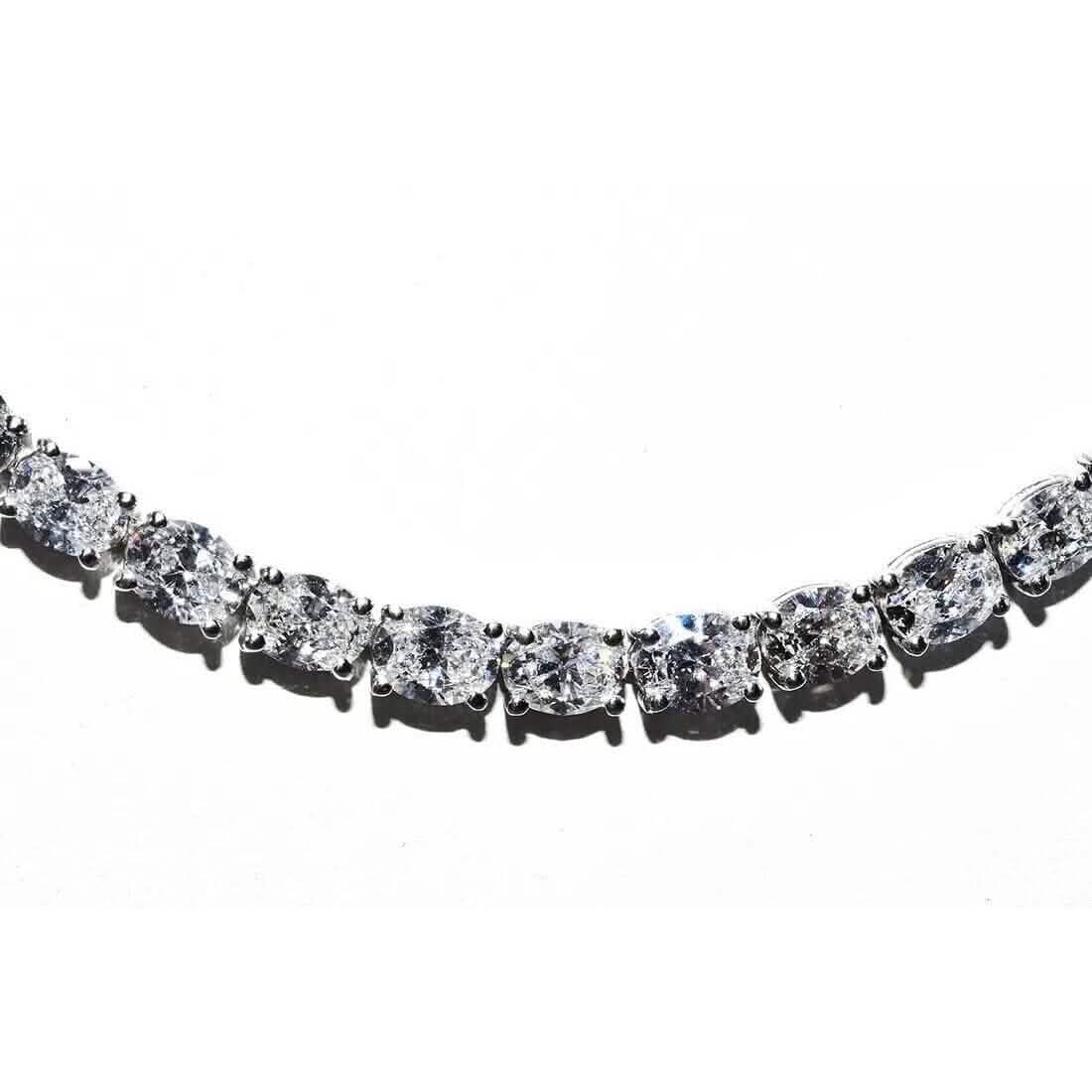 21.25CT Lab Grown Oval Diamond Graduated Tennis Necklace Platinum & 14K - A-1 Thread Vault