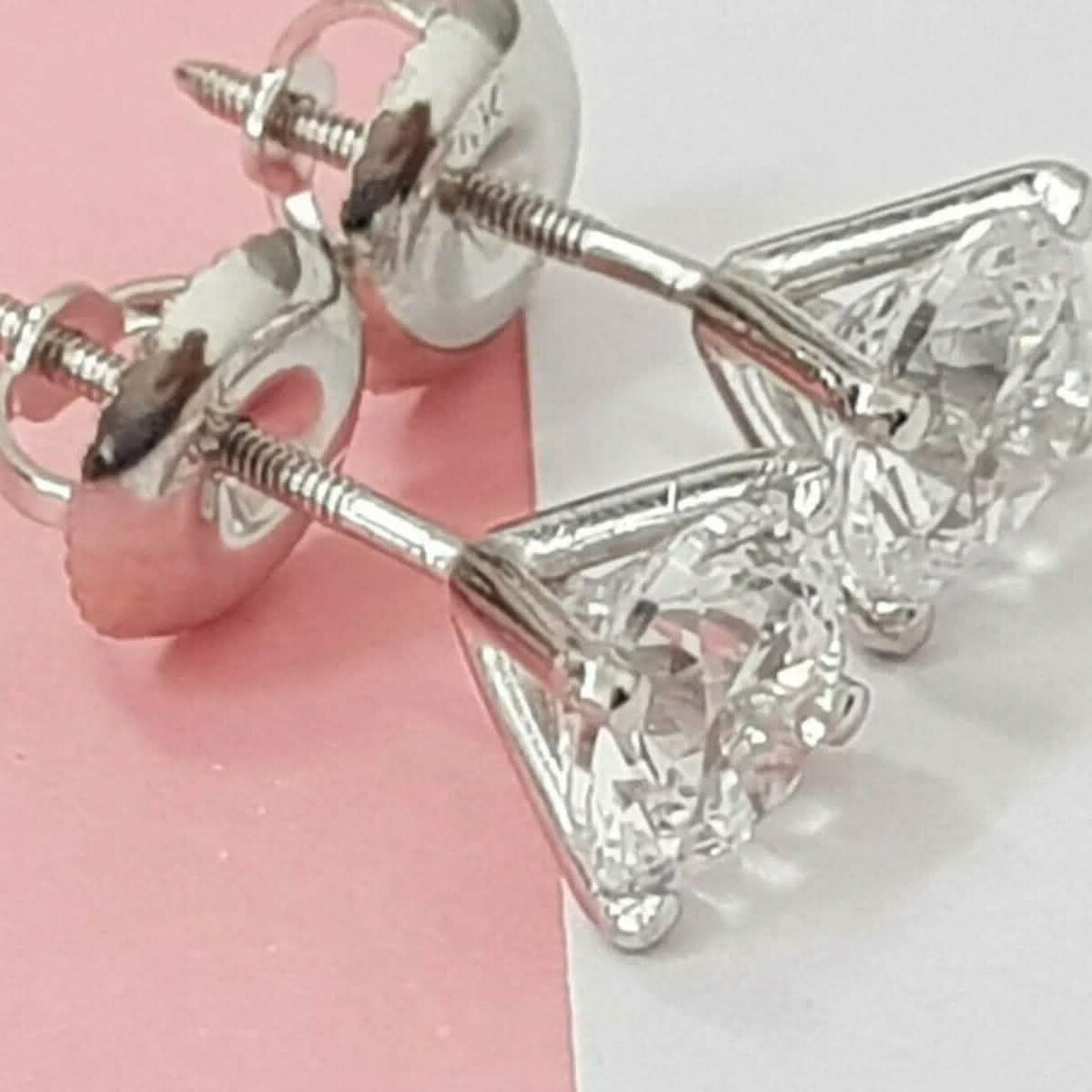 2.15 Ct Diamond Stud Earrings Natural Round Real 14k White Gold Martini F-G/I1 - A-1 Thread Vault