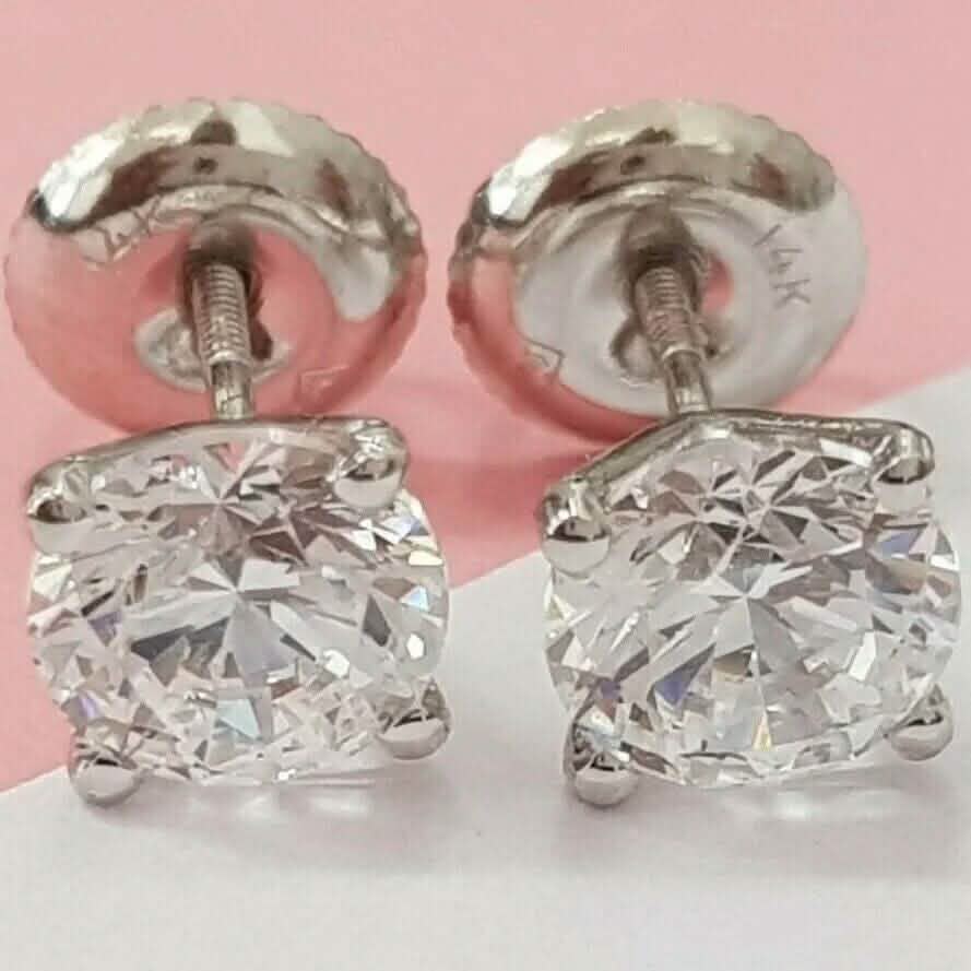 2.15 Ct Diamond Stud Earrings Natural Round Real 14k White Gold Martini F-G/I1 - A-1 Thread Vault