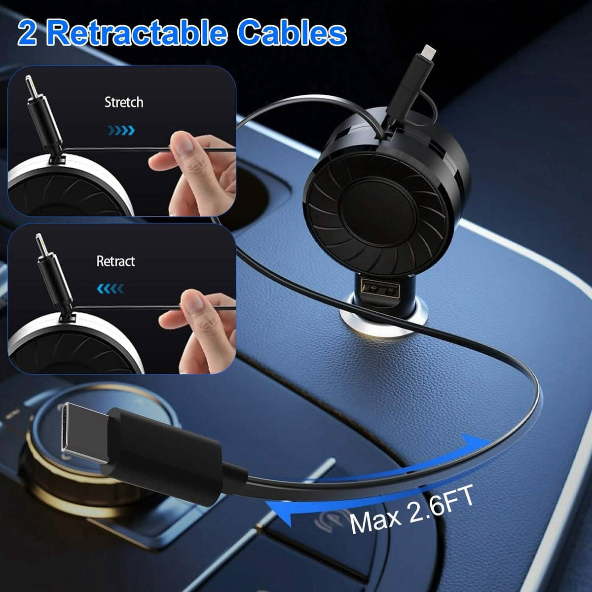 21W 3-in-1 Retractable Car Phone Charger - A-1 Thread Vault