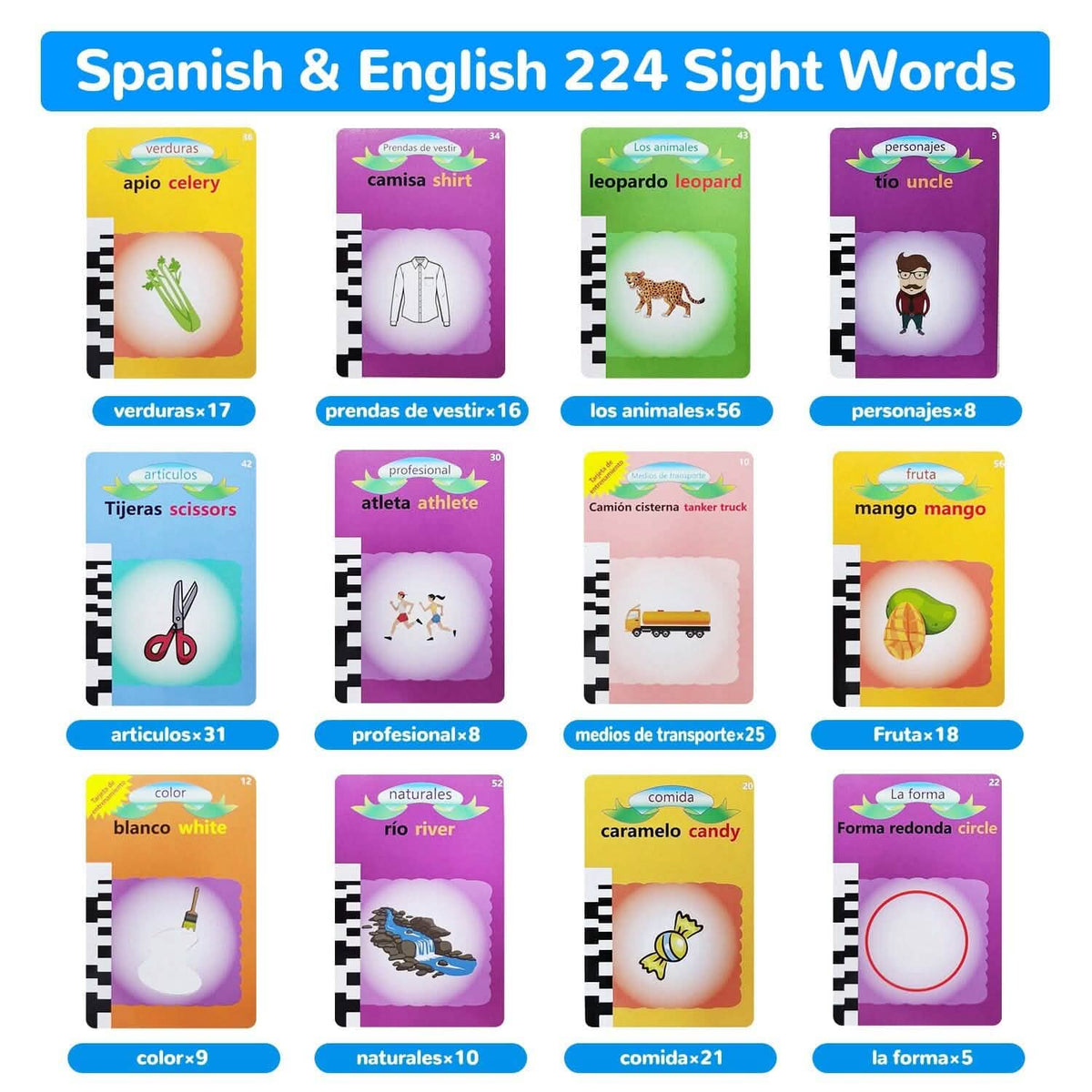 224 Sight Words Spanish and English Bilingual Talking Flash Cards - A-1 Thread Vault