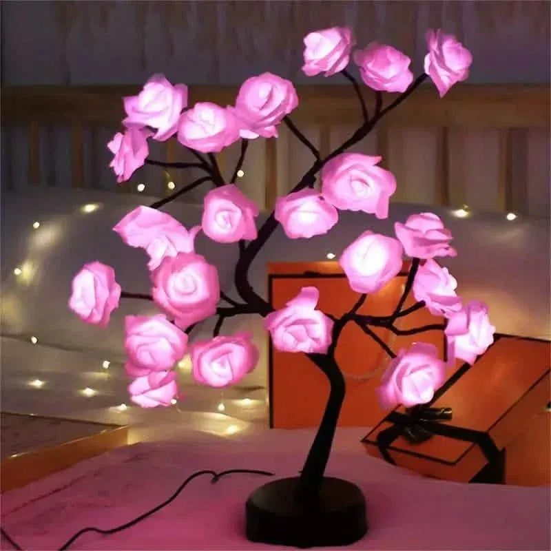 24 LED RGB 16 Colors Rose Tree Night Light Battery And USB Plug Operated Rose Flower Fairy Lights Remote Control - A-1 Thread Vault