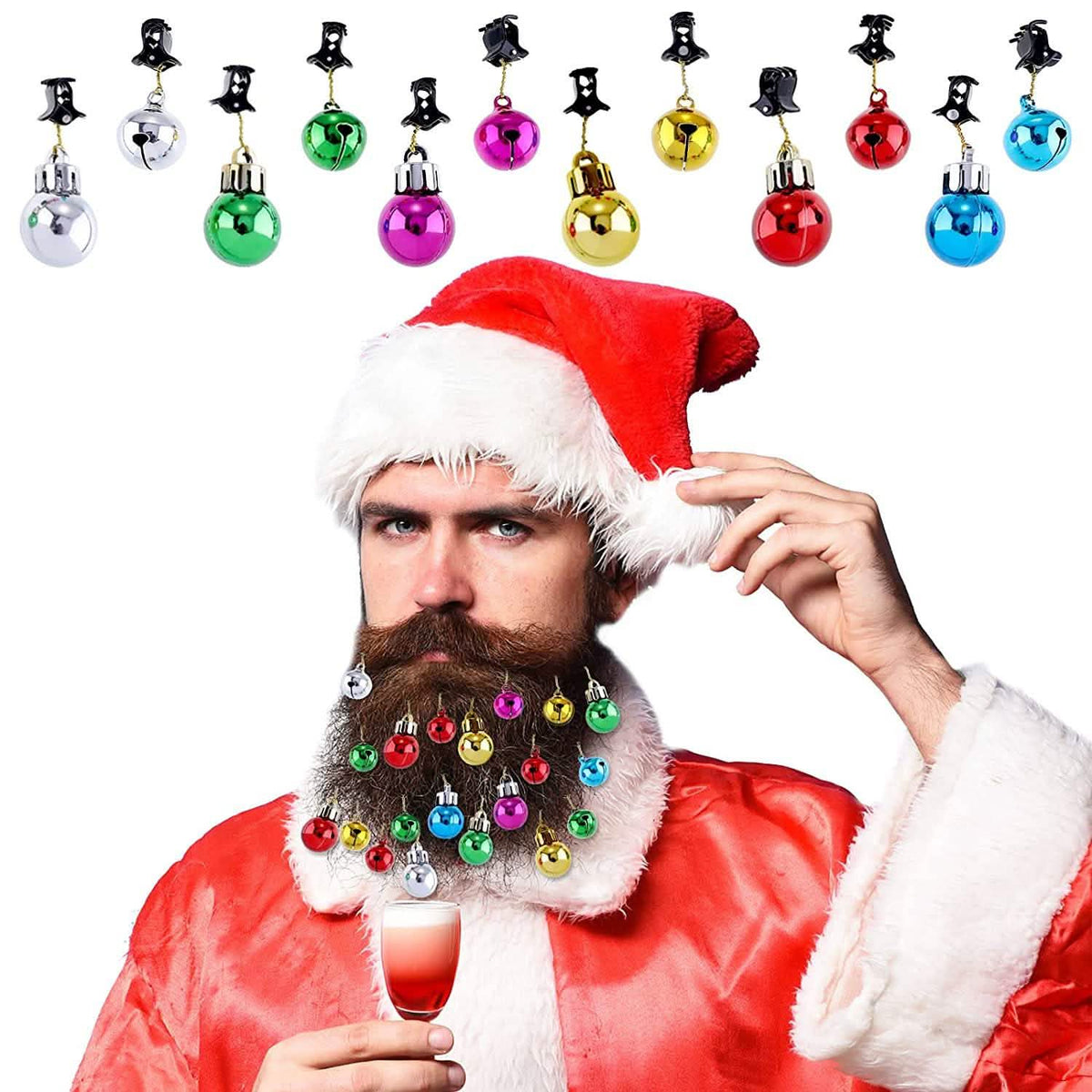 24-Piece: Christmas Beard Baubles Ornaments Santa Claus Beard Bells - A-1 Thread Vault