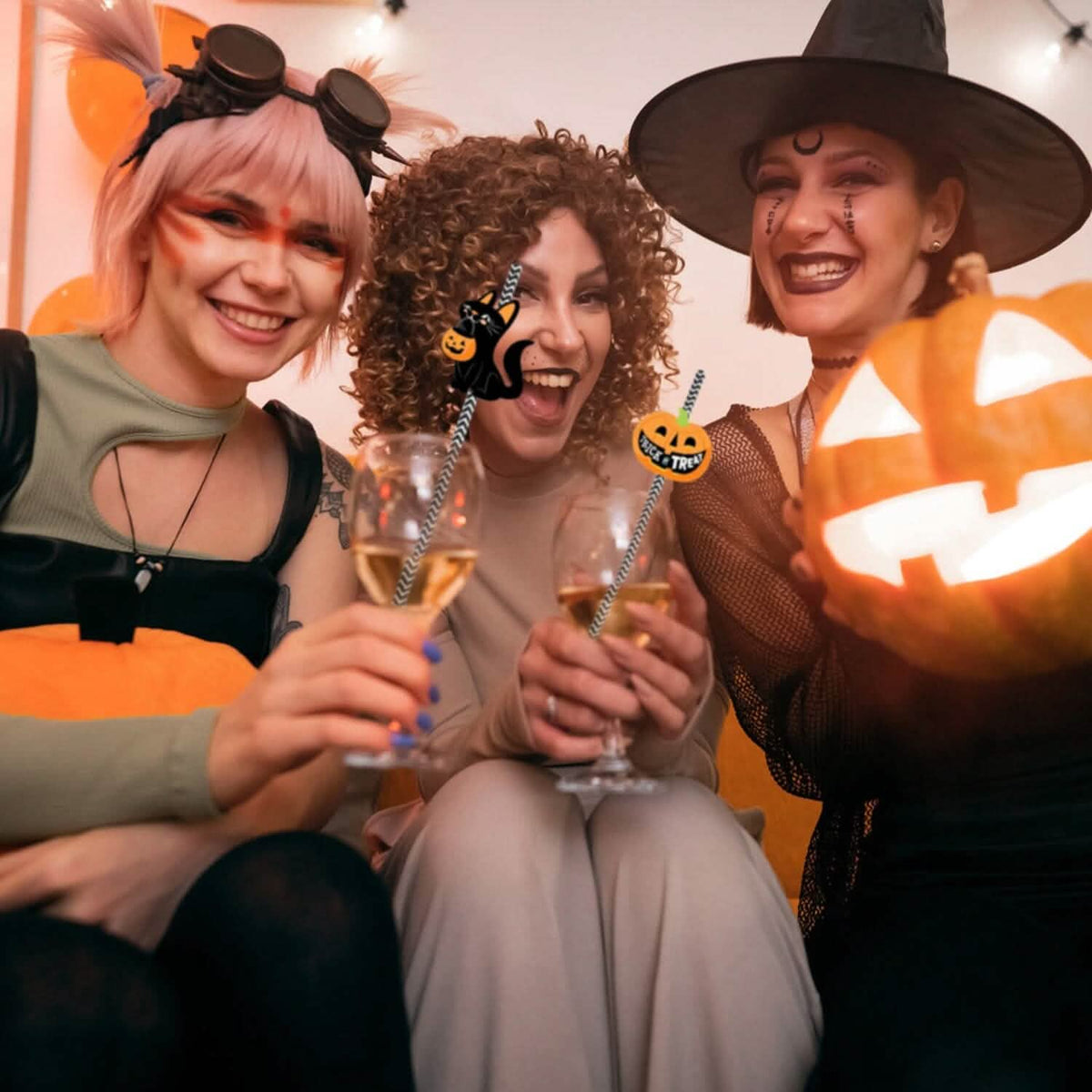 24-Pieces: Halloween Party Striped Decorative Paper Straws - A-1 Thread Vault