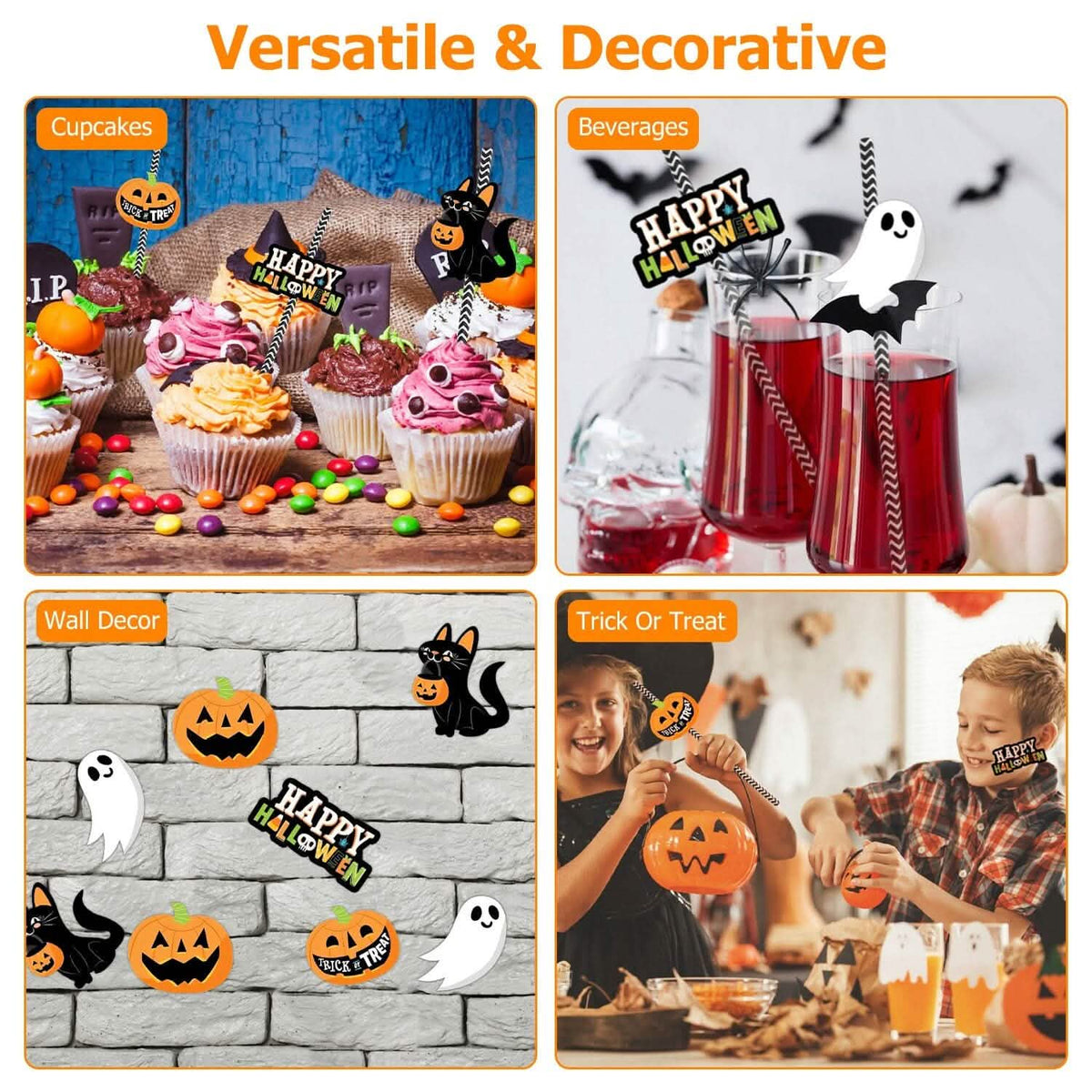 24-Pieces: Halloween Party Striped Decorative Paper Straws - A-1 Thread Vault