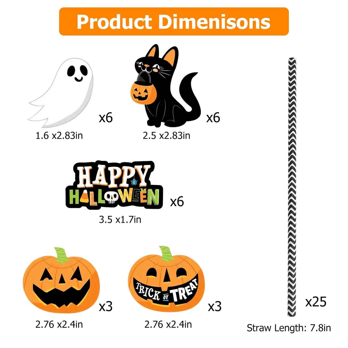 24-Pieces: Halloween Party Striped Decorative Paper Straws - A-1 Thread Vault
