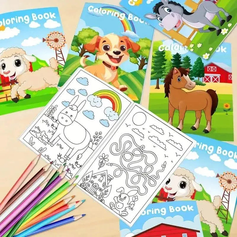 24-Pieces: Mini Coloring Books with 24 Stacking Crayons, Farm Themed - A-1 Thread Vault